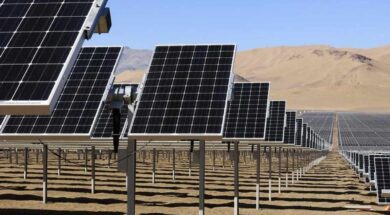 Solar panels of local mining company CAP are seen in the Atacama Desert