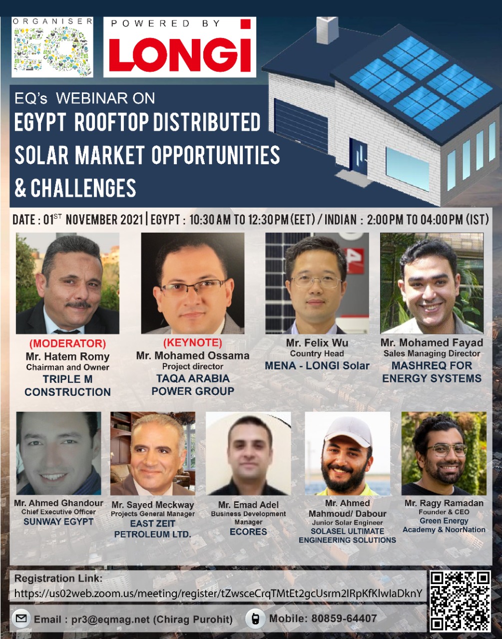 EQ Webinar on Egypt RoofTop / Distributed Solar Market Outlook Powered by LONGi On Monday November 1st From 11:00 AM Onwards…. Register Now !!!