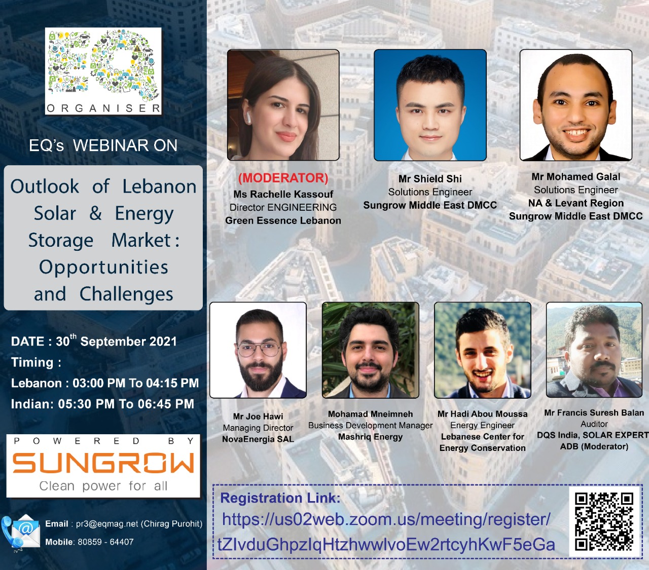 EQ Webinar on Outlook of Lebanon Solar & Energy Storage Market Powered by Sungrow On Thursday September 30th From 3:00 PM Onwards…. Register Now !!!