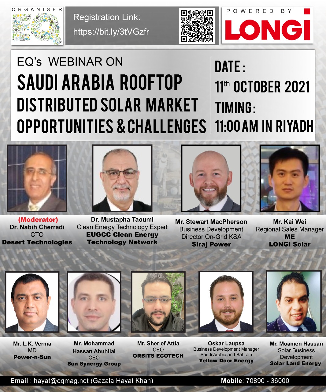 EQ Webinar on Saudi Arabia RoofTop / Distributed Solar Market Outlook Powered by LONGi – On Monday October 11th From 11:00 AM Onwards…. Register Now !!!
