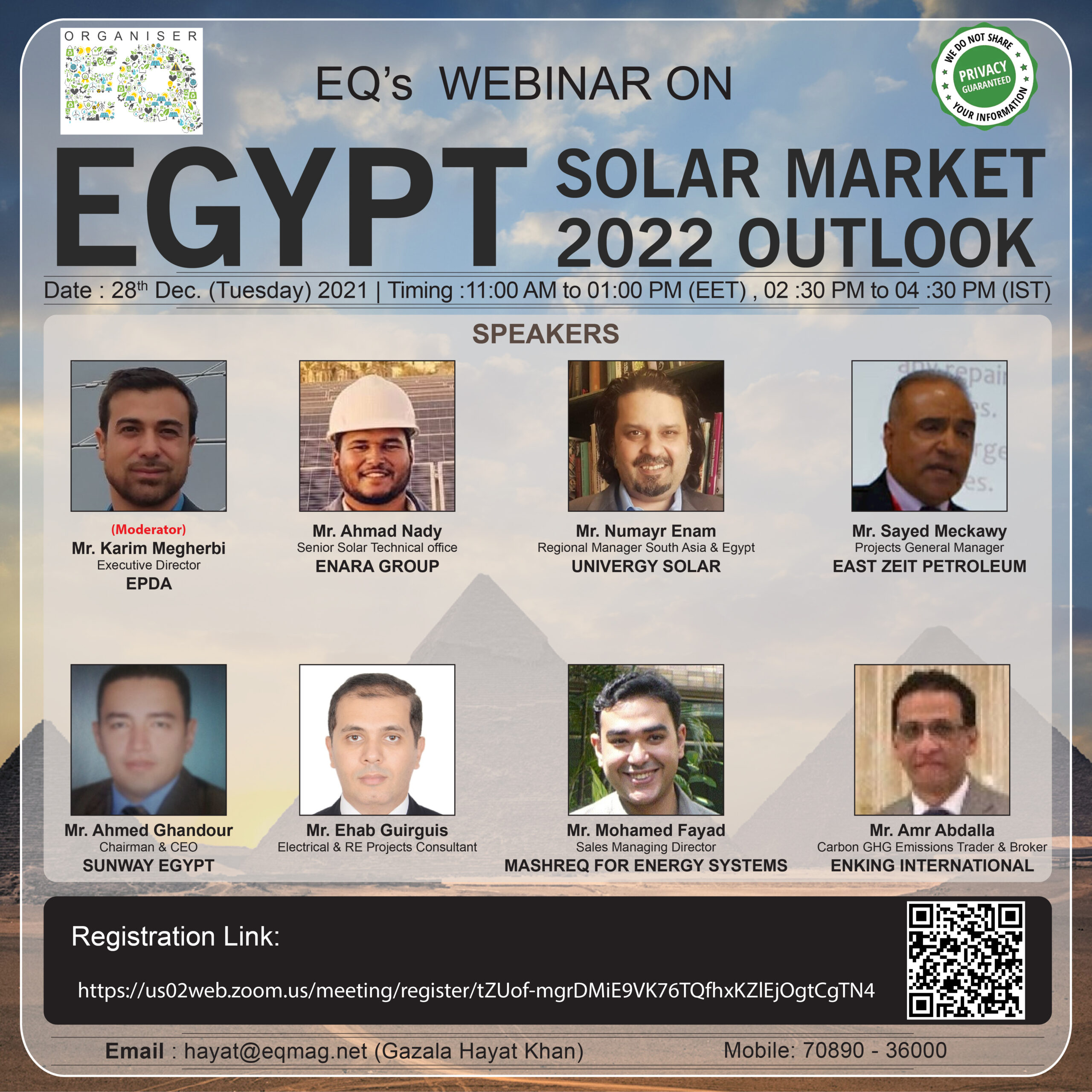 EQ Webinar on Egypt – Solar Market 2022 Outlook 28th December 2021(Tuesday) From 11:00 AM Onwards….Registered Now !!!