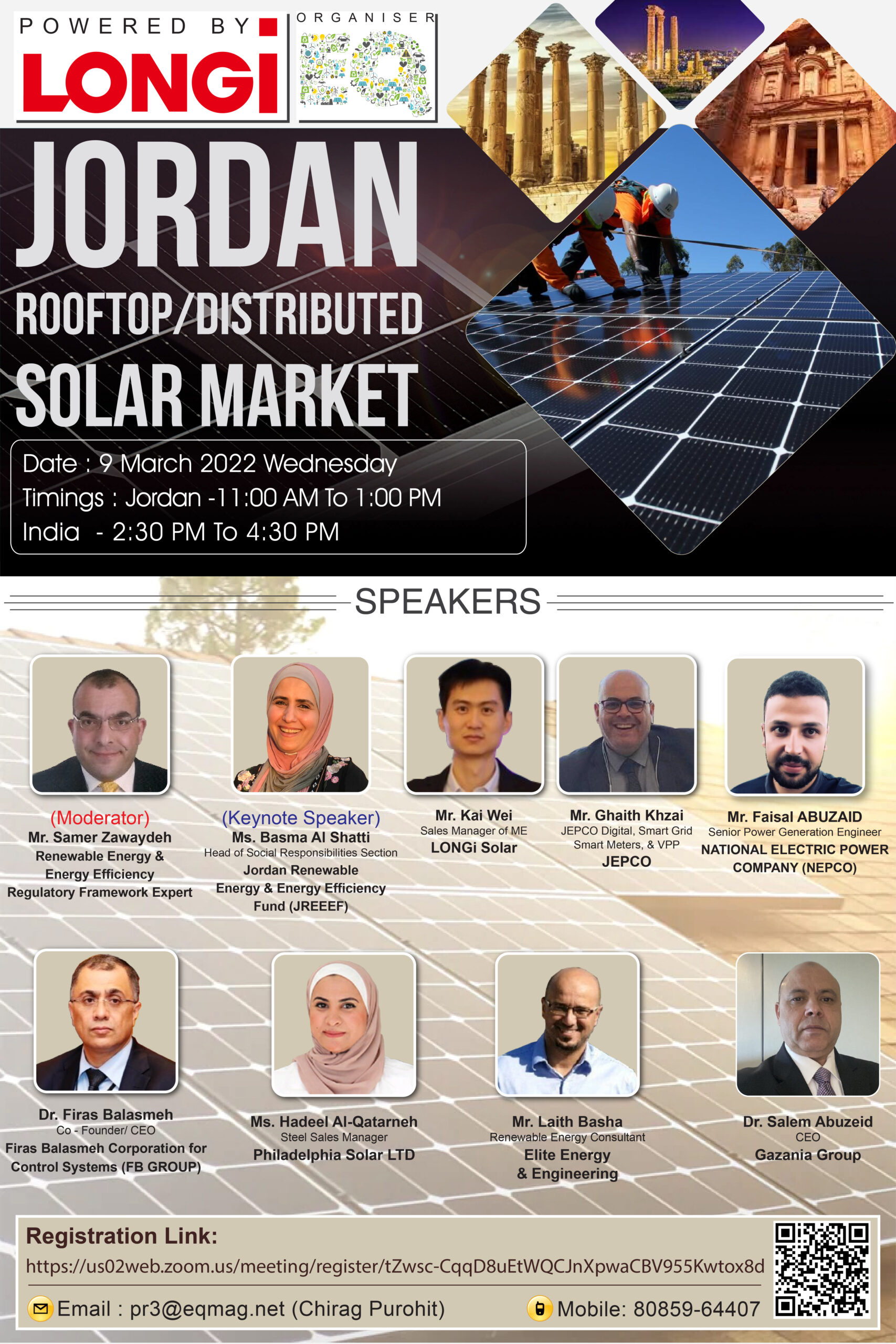EQ Webinar on Jordan RoofTop / Distributed Solar Market Outlook Powered by LONGi 9th March 2022 (Wednesday) From 2:30 PM Onwards….Register Now!